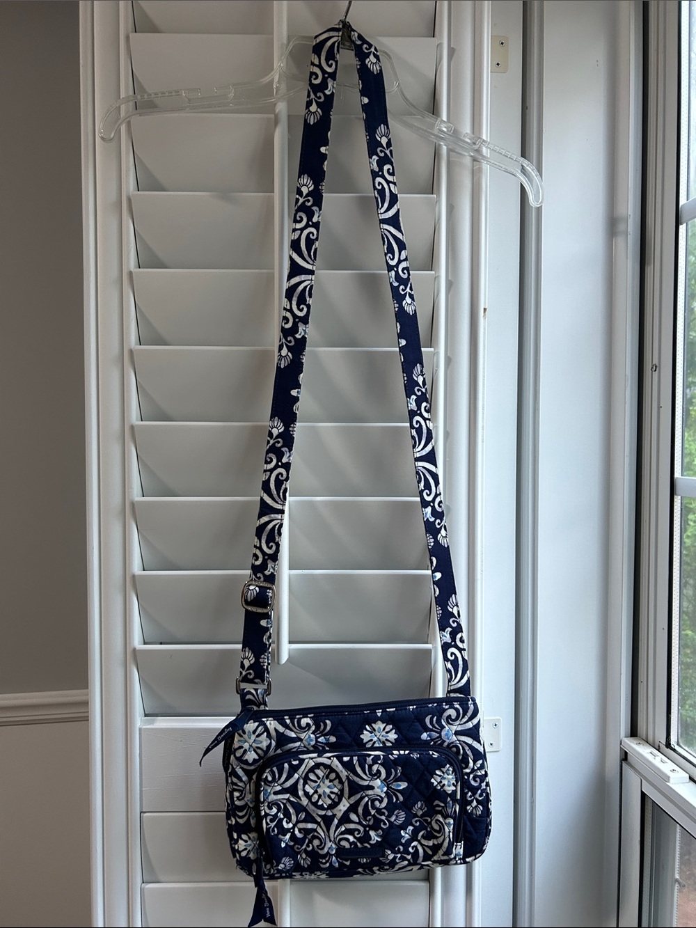 Vera Bradley Steel Blue medallion Navy and White Quilted Floral Crossbody